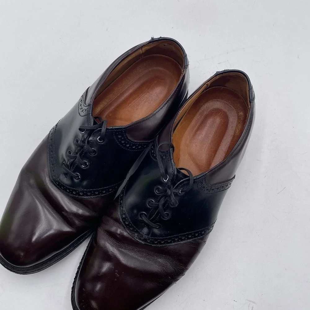 Allen Edmonds Shelton Men's Leather Saddle Oxford Sz 10.5‎ C Black/Burgundy WEAR
